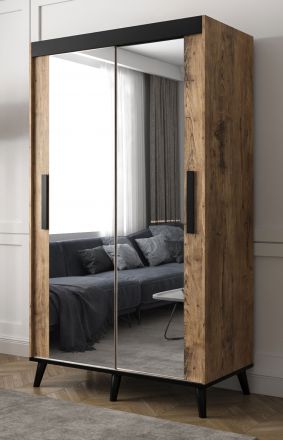 Moderner Kleiderschrank mit Spiegel Rocciamelone 20, Farbe: Kastanie /  Schwarz matt - Abmessungen: 208 x 121 x 62