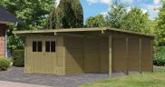 Doppelcarport Eco 2 mit PVC-Dach Variante B SET AKTION inkl. integrierten großen Abstellraum & Rückwand, Grundfläche: 28,4 m²