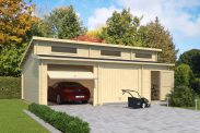 Doppelgarage H171 mit Schwingtor & Abstellraum | 38.76 m² | 70 mm Blockbohlen | Naturbelassen | inkl. Isolierverglasung