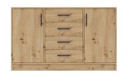 Sideboard mit vier Schubladen Hannut 31, Farbe: Eiche Artisan - Abmessungen: 84 x 140 x 40 cm (H x B x T)