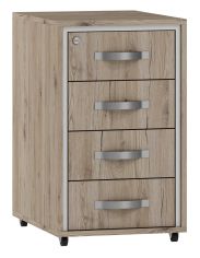 Rollcontainer Cianjur 17, Farbe: Eiche / Weiß - Abmessungen: 77 x 45 x 60 cm (H x B x T)