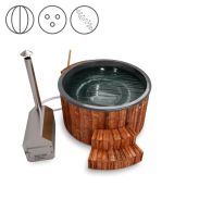 Hot Tub 01 aus Thermoholz Wärmeisoliert, für 4-6 Personen geeignet, Thermodeckel, 12 Luftmassagedüsen, Anthrazit, Durchmesser: 180 cm, LED-Beleuchtung