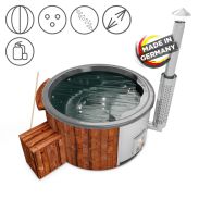 Hot Tub 03 aus Thermoholz mit LED-Beleuchtung, Thermodeckel, Kombimassagedüsen, Sandfilter, Holzbox und Wärmedämmung, Wanne: Anthrazit, Innendurchmesser: 180 cm