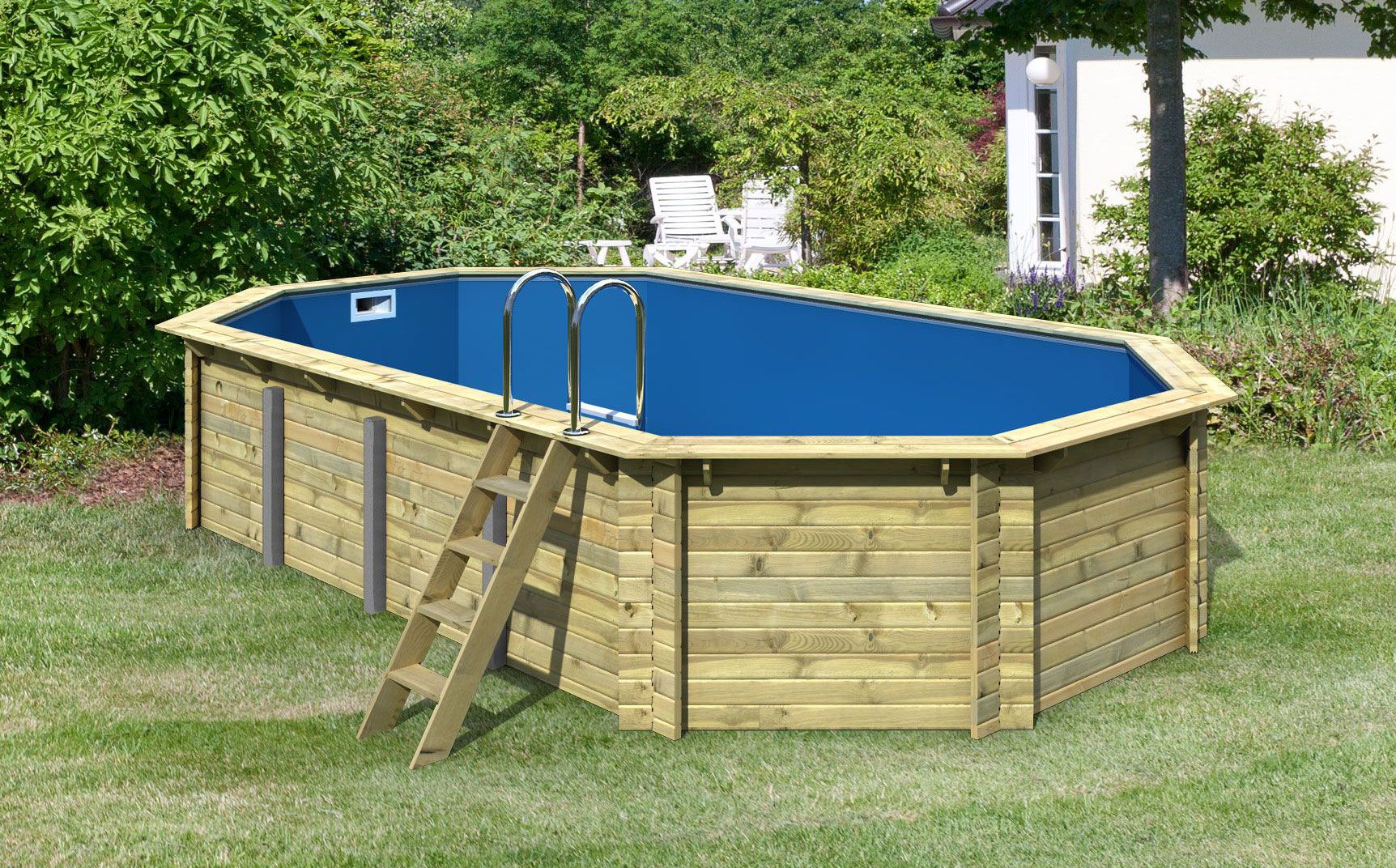 Garten Pool 5 Classic A aus Holz, Farbe: Natur KDI, Ø 719 cm, inkl. Leitern