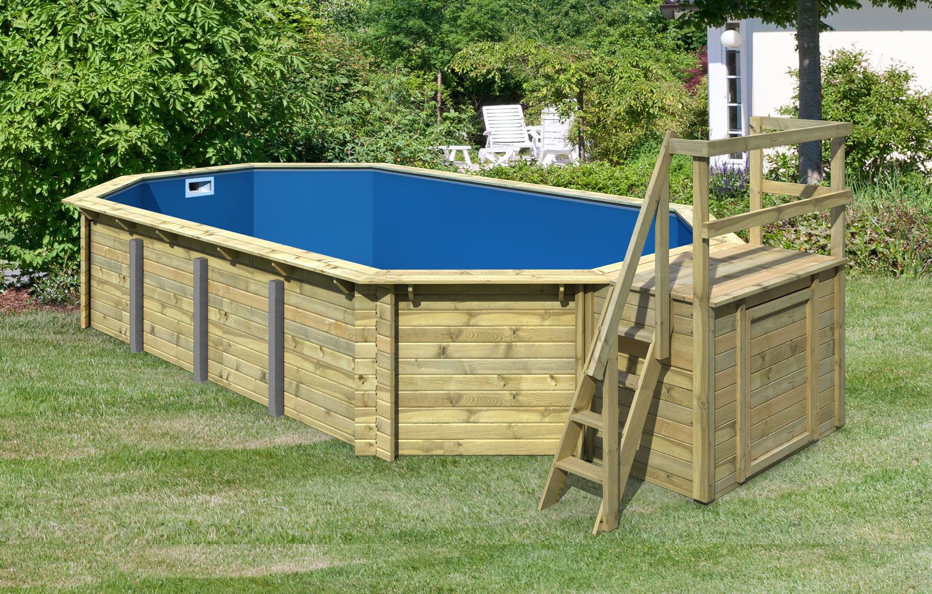 Holzpool 5 Classic B, Farbe: Natur KDI, Ø 719 cm, inkl. Leitern & Terrasse