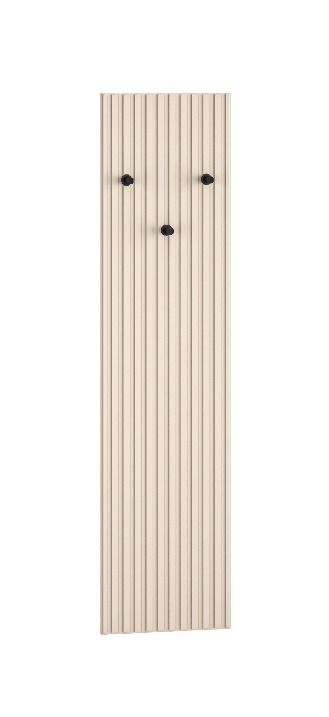 Schmale Garderobe mit Lamellen Design Petkula 17, Farbe: Beige hell, ABS-Kantenschutz, Haken: Schwarz, sehr stabil und robust, 3 Haken, für Vorraum