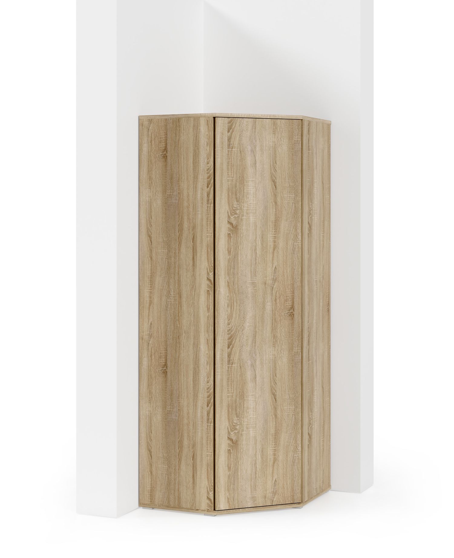 Eckkleiderschrank im modernen Design Zapopan 56, Farbe: Eiche Sonoma, fünf Fächer, zwei Kleiderstangen, Maße: 185 x 70 x 70 cm, Push-to-open Funktion