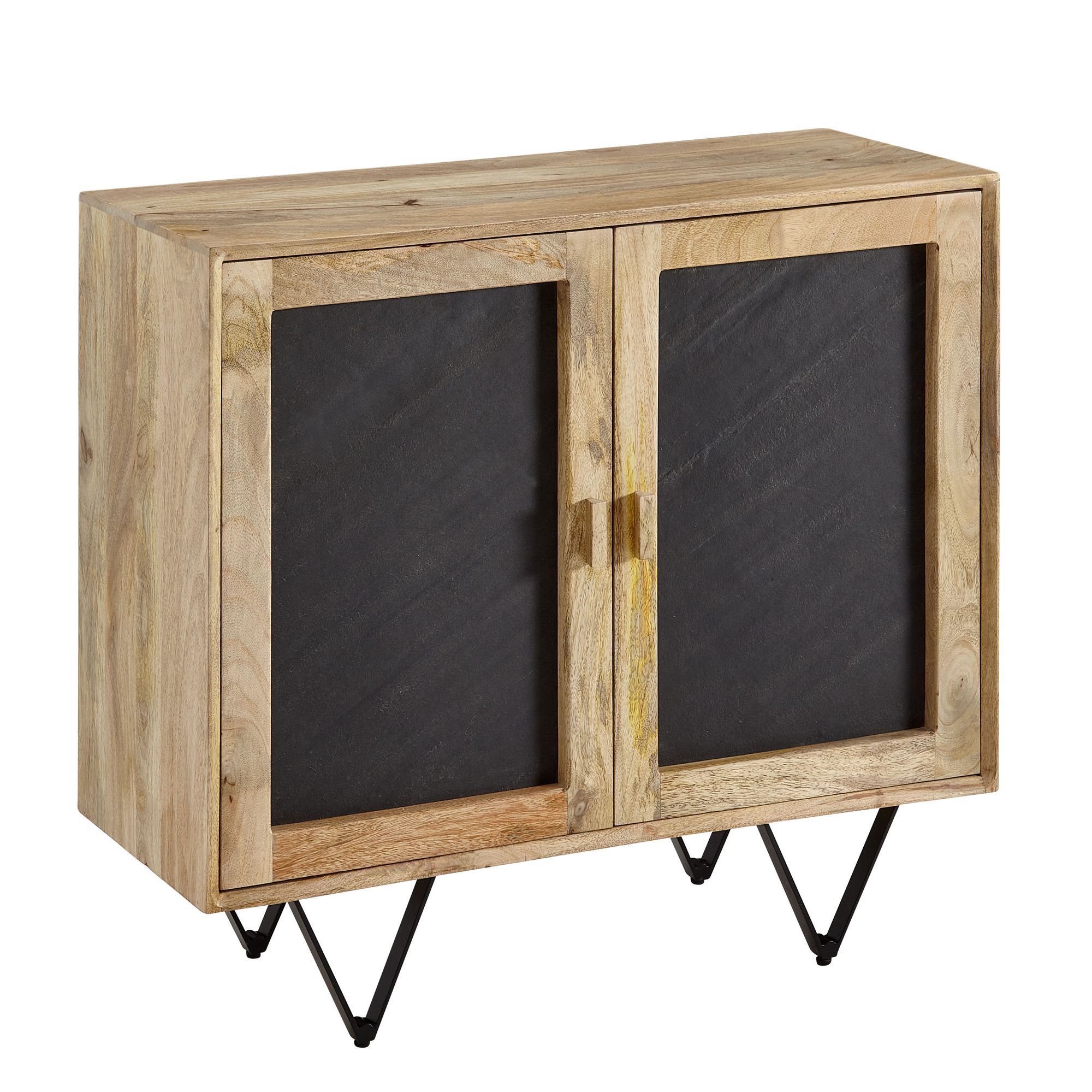 Kommode / Sideboard, Farbe: Anthrazit / Mango, teilmassiv - Abmessungen: 75 x 80 x 35 cm (H x B x T)