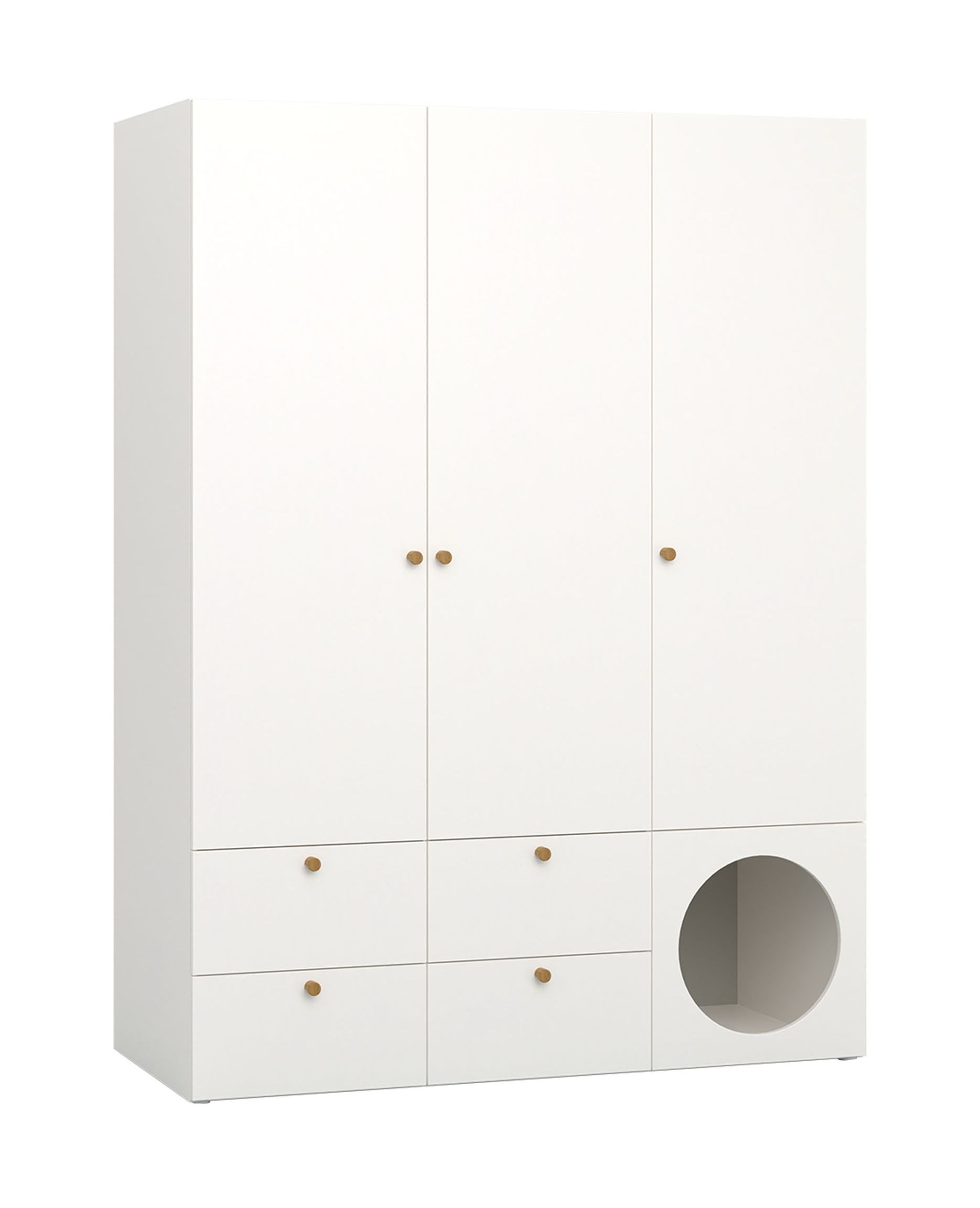 Eleganter Kleiderschrank mit zwei Kleiderstangen Aenna 12, Farbe: Weiß / Grau, Maße: 202,5 x 151 x 60 cm, Griffe: Eiche, modernes und einfaches Design