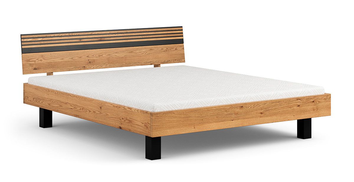 Doppelbett Thari 12 aus Massivholz, geölte Oberfläche, 93 x 166 x 220 cm, Liegefläche: 160 x 200 cm, in Eiche / Schwarz, für Schlafzimmer, ästhetisch