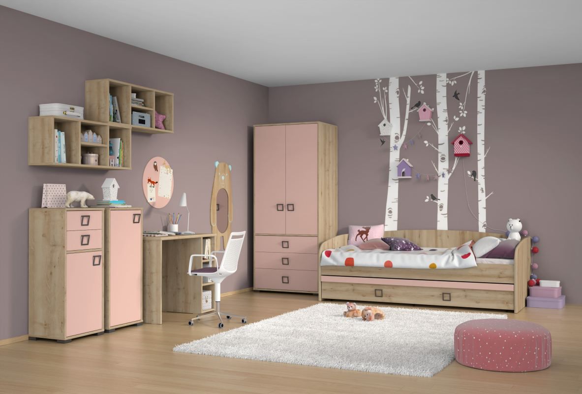 Kinderzimmer Komplett - Set T Benjamin, 8-teilig, Farbe: Buche / Rosa