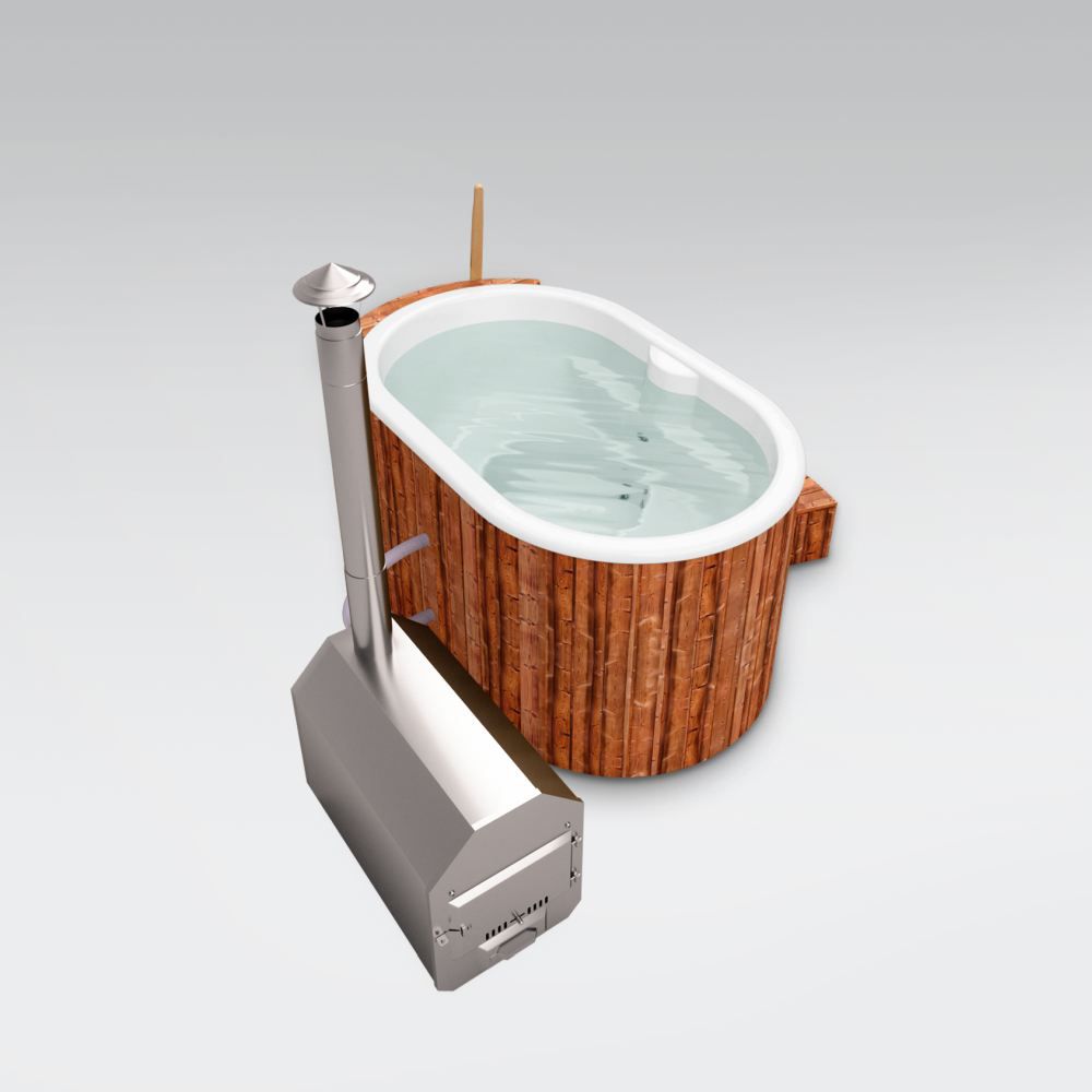 Hot Tub 02 aus Thermoholz, Wanne: Weiß, Außenabmessungen: 189 x 118 cm (L x B)