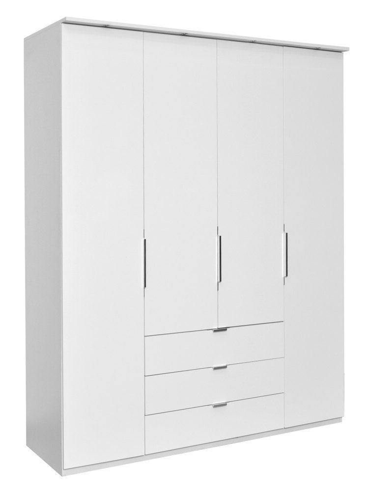 Drehtürenschrank / Kleiderschrank Sabadell 18, Farbe: Weiß / Weiß Hochglanz - 220 x 180 x 60 cm (H x B x T)