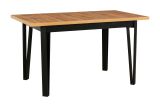 Großer Esszimmertisch ASENKA, Schwarz/Eiche, Abmessung 80 x 140/180 cm (B x T), Tischplatte laminiert, stabile Metallfüße, Buchenholz Tischplatte