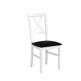 Weißer Sessel NADI, gepolsterte Sitzfläche in schwarz, Polster aus T-25 Schaum gefertigt, Stoffbezug aus Polyester, Korpus aus Buchenmassivholz