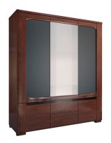 Drehtürenschrank mit drei Türen Krasno 30, Eiche Massivholz, zwei Schubladen, Push-to-open Funktion, eine Spiegeltür, Maße: 210 x 180 x 62 cm, Lacobel-Glas