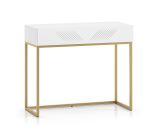 Eleganter Schminktisch mit einer Schublade Taos 22, mit Push-to-open Funktion, Farbe: Weiß matt, Maße: 78 x 92 x 40 cm, Beine: Gold, Soft-Close System