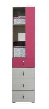 Kinderzimmer - Schrank "Felipe" 06, Rosa / Weiß - Abmessungen: 190 x 45 x 40 cm (H x B x T)