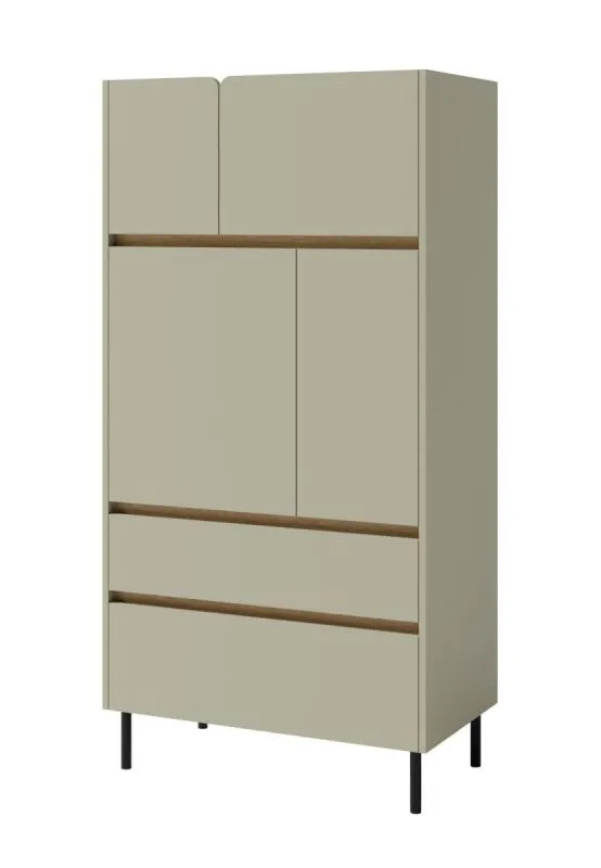 Eleganter Schrank Fricourt 05, Mintgrün / Eiche dunkel, 165 x 80 x 40 cm, mit 6 Fächern und 2 Schubladen, ABS-Kanten, exakte Konstruktion, langlebig